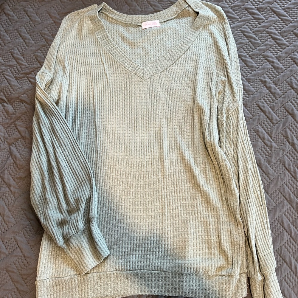 Waffle knit oversized mint green shirt